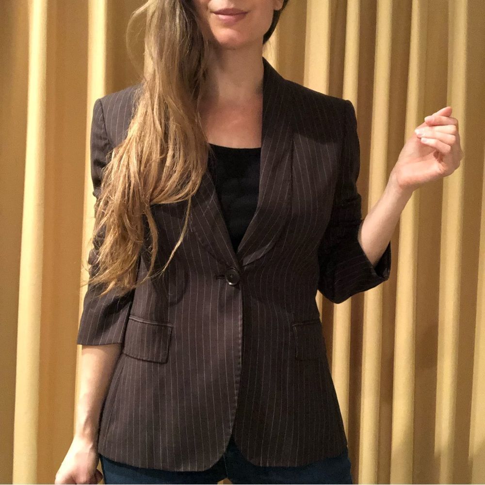 MaxMara chocolate brown pinstripe blazer Size 2 Office Preppy MINT